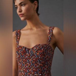 Anthropologie x Hutch Ditsy Floral Corset Mini Dress in Red Multi